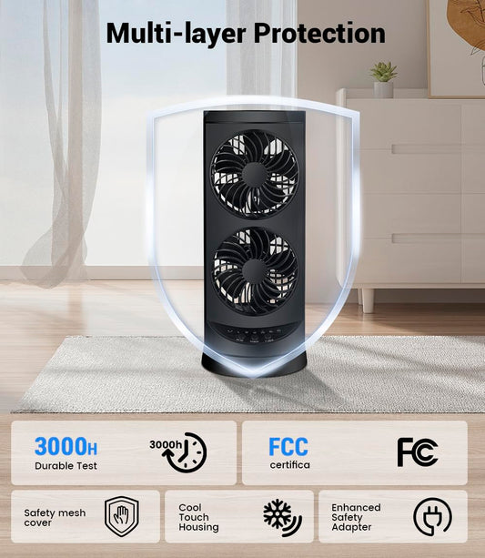 Personal Tower Cooling Fans that Blow Cold Air, Standing Small Desk Fan with 3 Speeds & Timer, 60° & 110° Oscillating Table Fan, Quiet and Safe Electric Floor Fan for Bedroom, Bedside, Home, Office