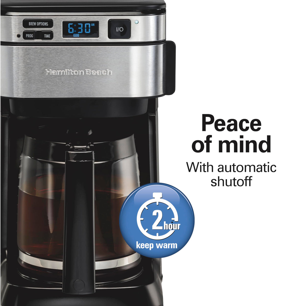 Hamilton Beach Programmable Drip Coffee Maker, 12 Cups, Front Access Easy Fill, Pause & Serve, 3 Brewing Options, Black (46310)