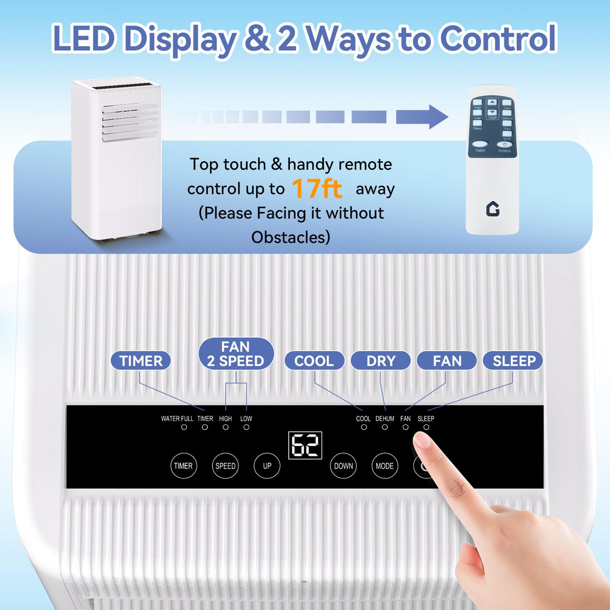 GarveeHome 10,000 BTU Portable Air Conditioners,3-In-1 Free Standing Cooling AC,Evaporative Air Cooler,3 IN 1 Portable AC Unit with Remote Control/LED Display/24Hrs Timer/Window Installation Kit