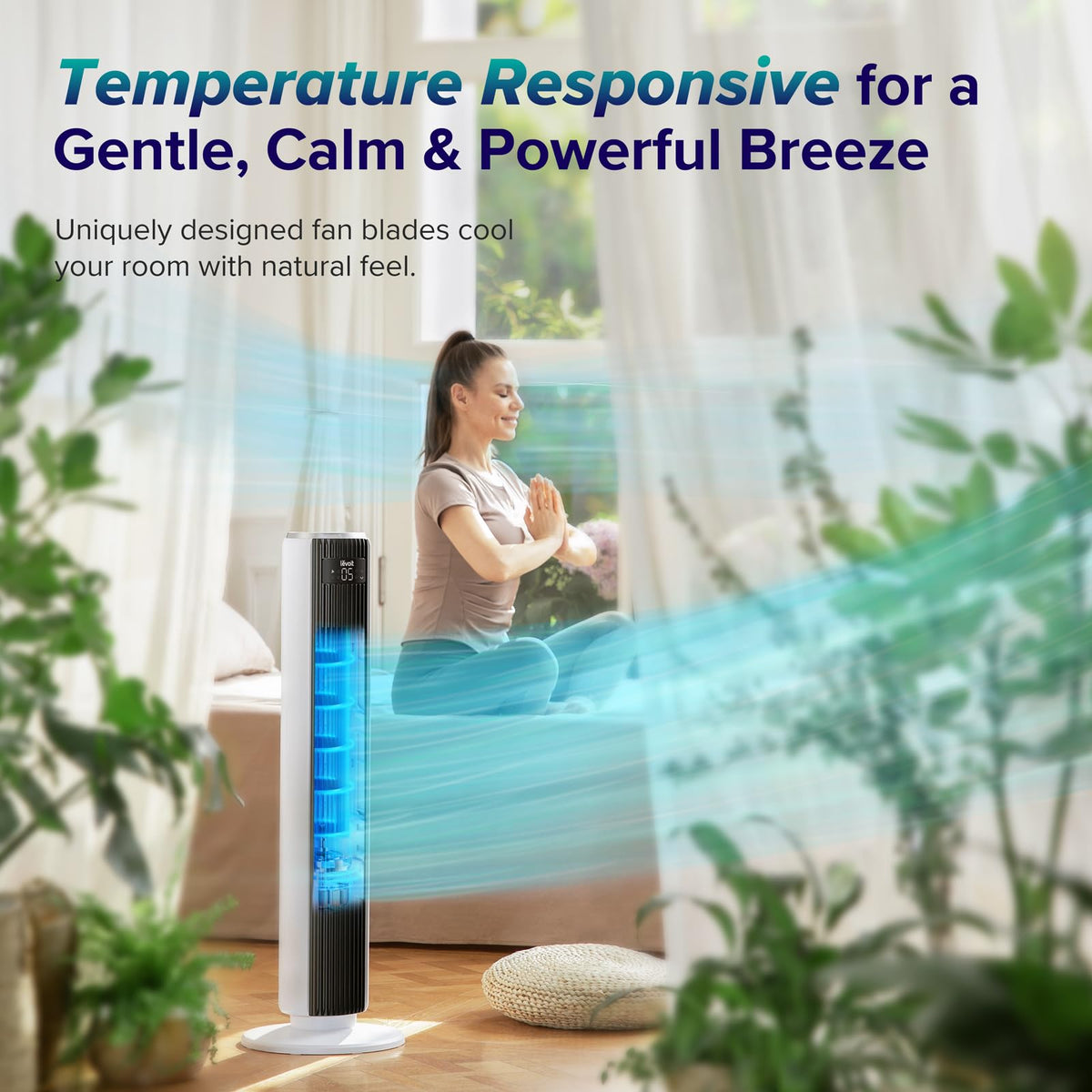 LEVOIT Tower Fan for Bedroom, Standing Fan with 28dB Quiet for Sleep, Remoter, 12H Timer, 25ft/s Velocity, 5 Speeds, 4 Modes, 90° Oscillation for Home, Office, Indoor, Bladeless 36 inch, White