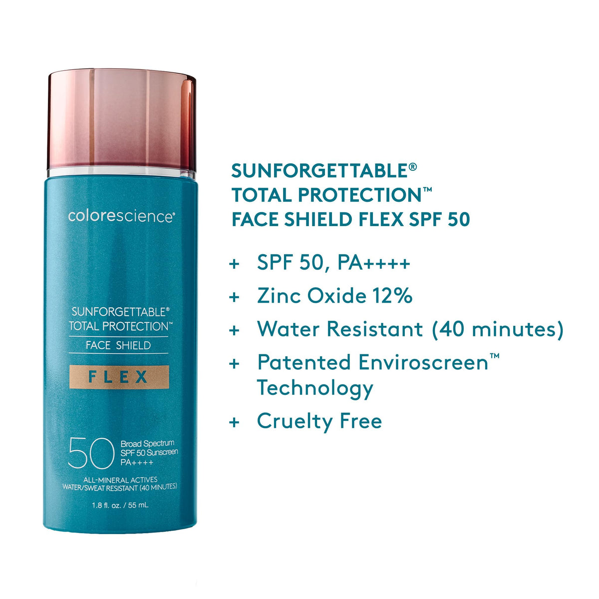 Colorescience Total Protection Face Shield Flex SPF 50, Zinc Oxide Formula, Medium, 1.8 fl. oz.