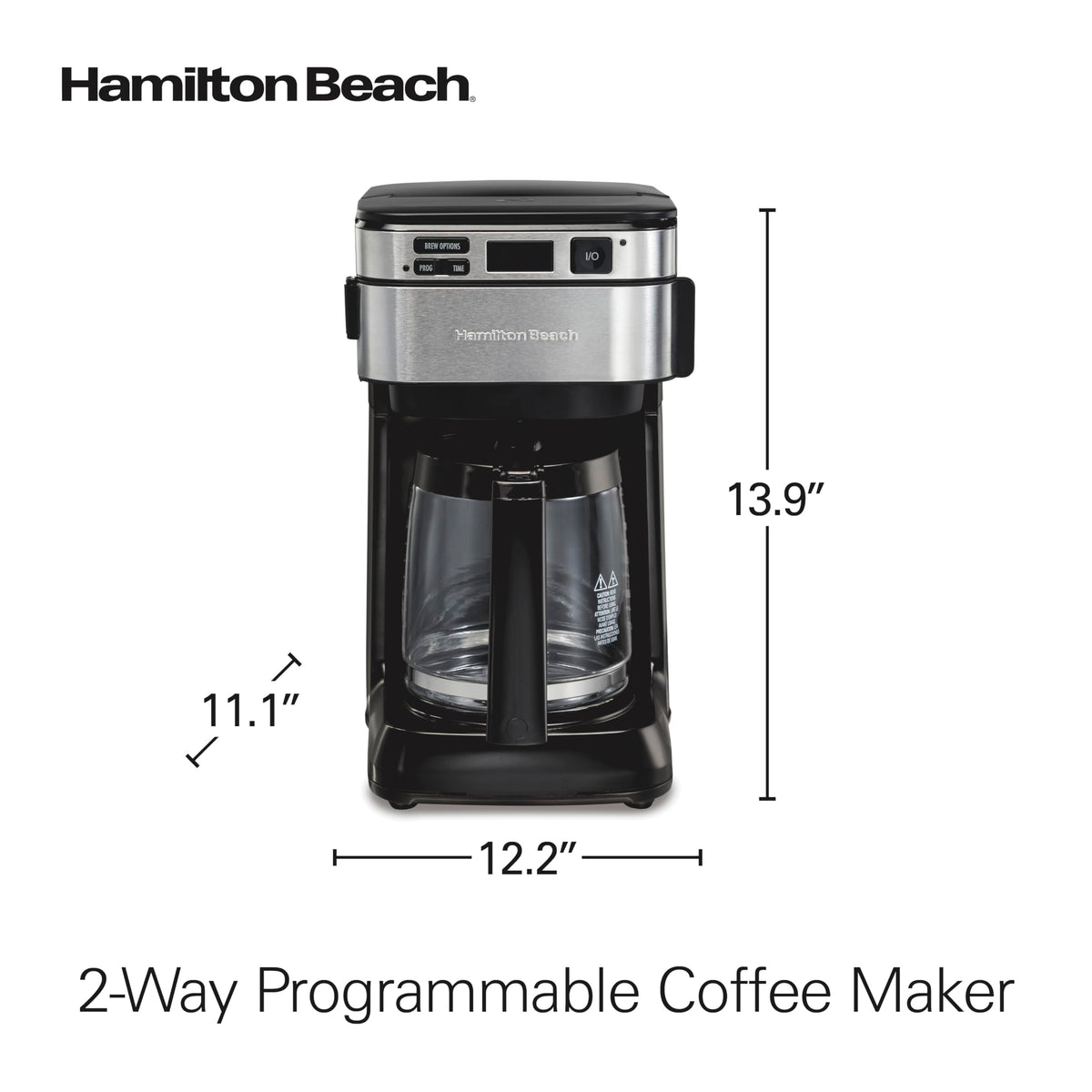 Hamilton Beach Programmable Drip Coffee Maker, 12 Cups, Front Access Easy Fill, Pause & Serve, 3 Brewing Options, Black (46310)
