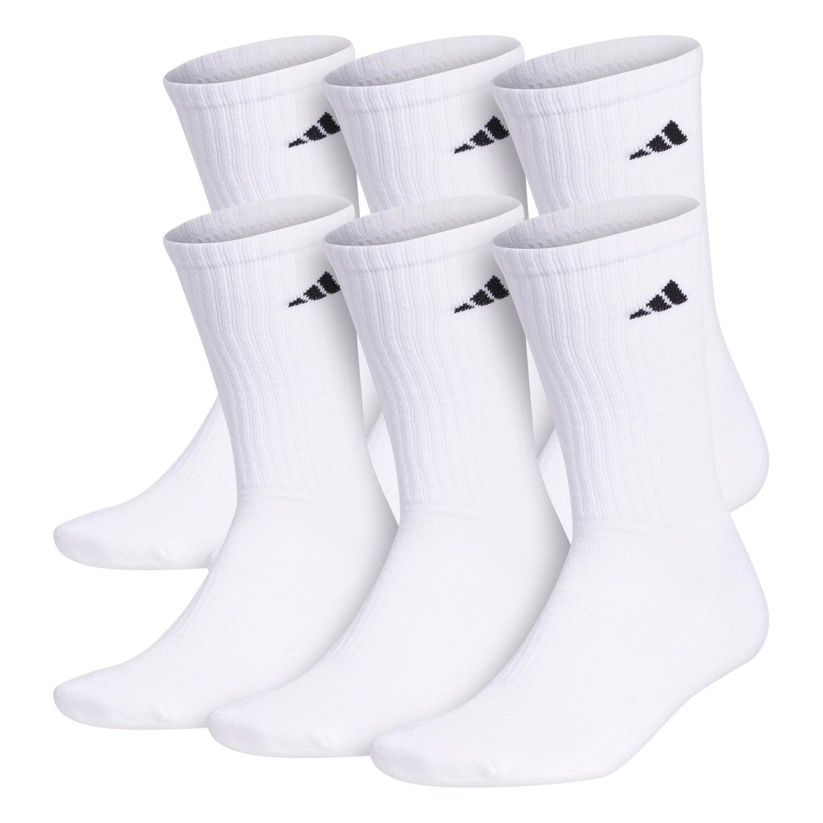adidas Men's Athletic 6-Pack, Cushioned Crew Socks with Arch Compression for a Secure Fit, White/Black, Large