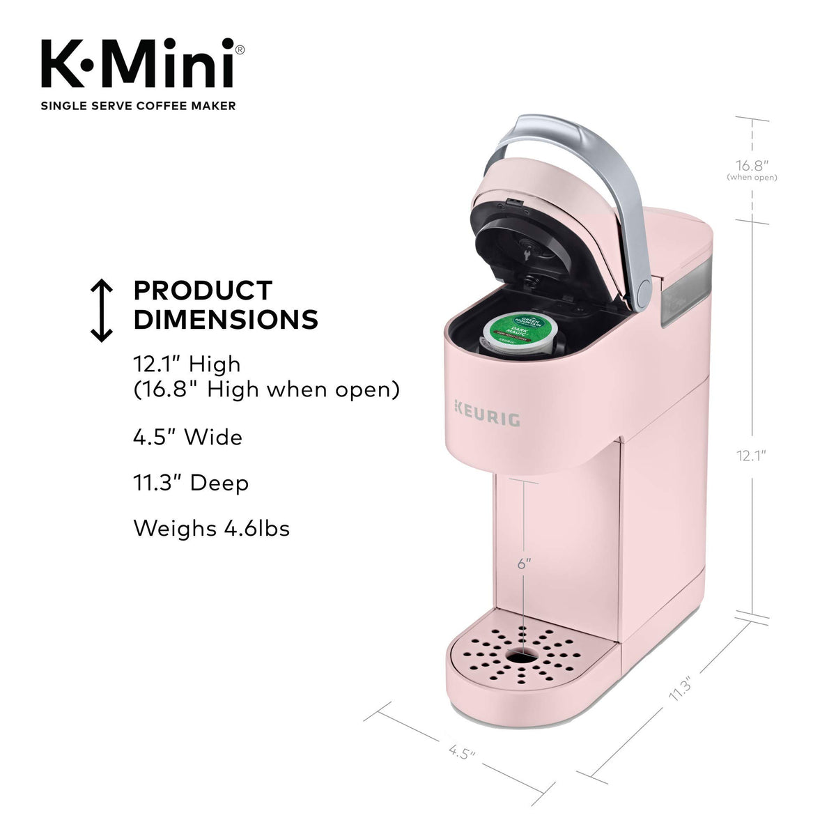 Keurig K-Mini Single Serve K-Cup Pod Coffee Maker, 6 to 12oz Brew size, with Cord Storage, Perfect for Small Spaces, Dusty Rose
