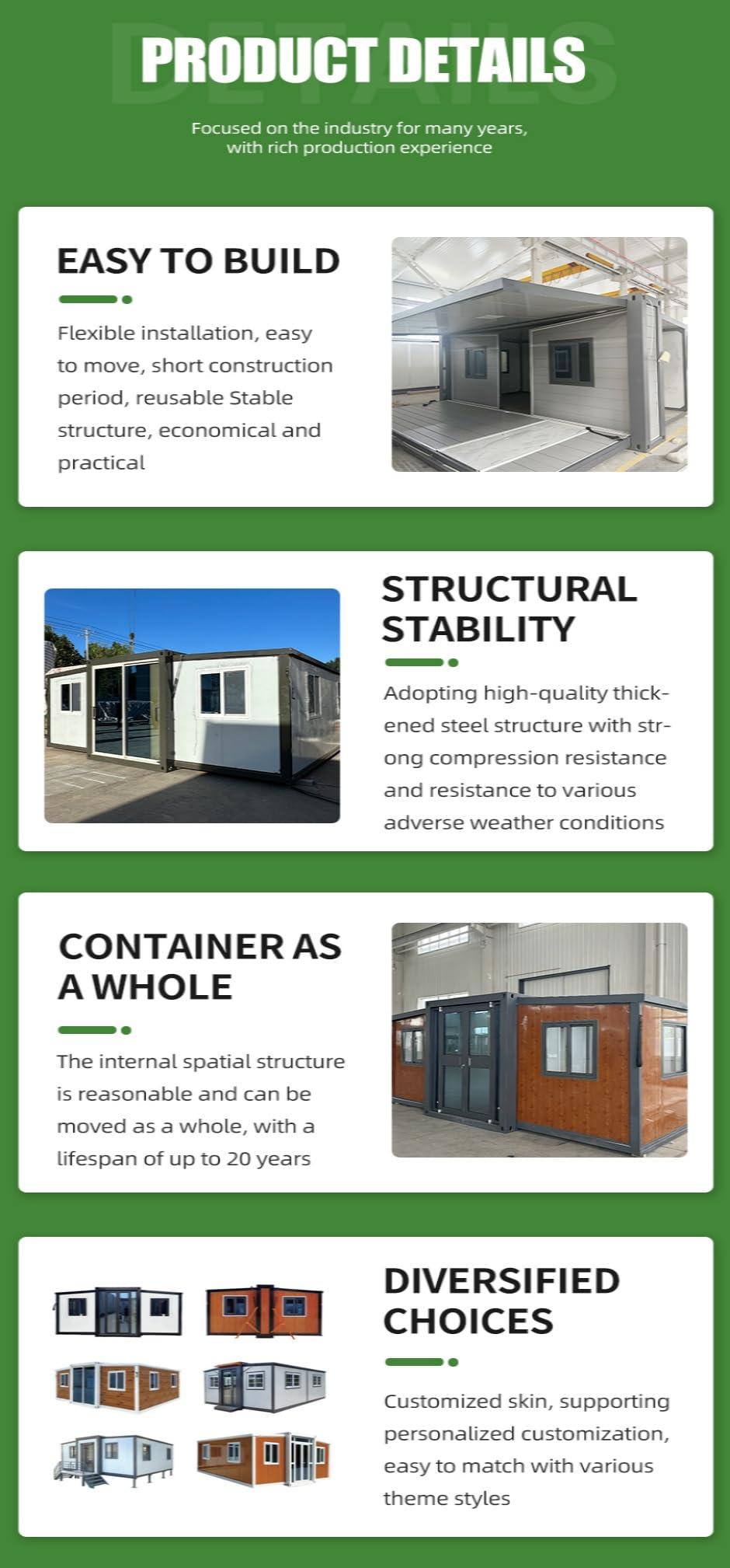 Portable Prefabricated Tiny Home for Sale, 19x20FT Prefab Modular Home with 2 Bedrooms, 1 Equipped Full Bathroom & Kitchen, Expandable Container House to Live in for Adults