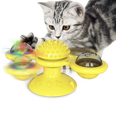 Cat Rotating Windmill Multi-Function Toys Itch Scratching Device Teeth Shining Toy Yellow