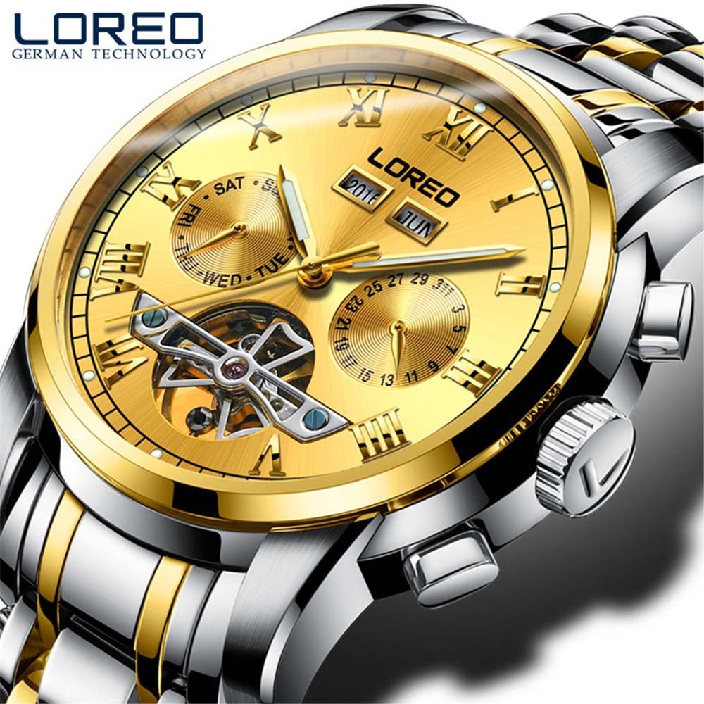 LOREO watch men's mechanical watch Gold