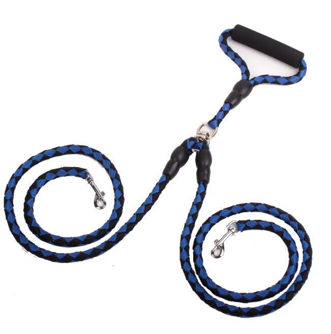 Double-Ended Traction Rope For Walking The Dog Hand-Double-Ended Traction Rope One Plus Two Leash Collar Pet Supplies Dog Collar Blue