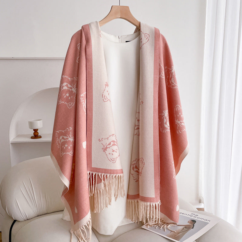 Warm Scarf Fashionable Outerwear Sweet Cute Double-sided Shawl Puppy Pink Rice