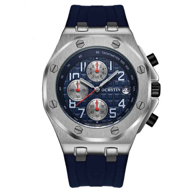 Multifunctional men's watch sports quartz watch Silver Blue