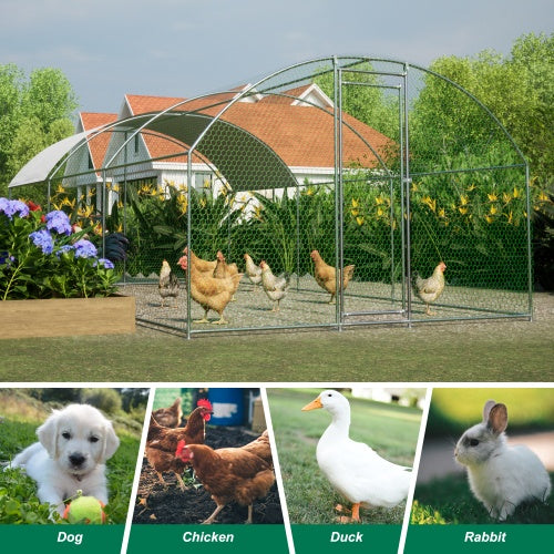 Large Chicken Coop Metal Chicken Track With Waterproof And UV Cover, Dome Shape Walk-In Fence Chicken Coop For Outdoor And Yard Farm Use