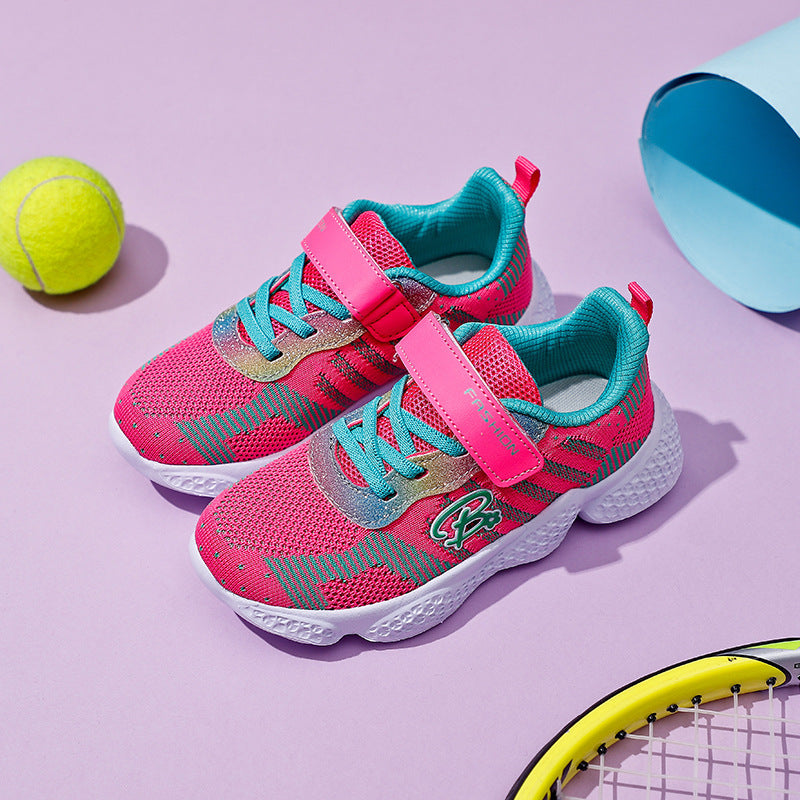 Summer Children's Casual Sports Shoes Flying Woven Girls EVA Soles For Kids Pink