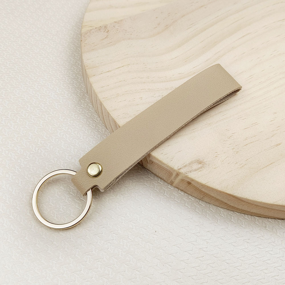 Versatile Solid Color Leather Keychain Khaki