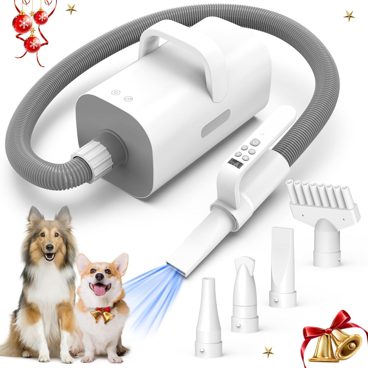 Pet Hair Dryer, 4-in-1 Smart Handle Pet Hair Dryer, 90 Ms High-speed Negative Ion Pet Hair Dryer, Adjustable Wind Speed And Temperature, Suitable For Dogs And Cats White