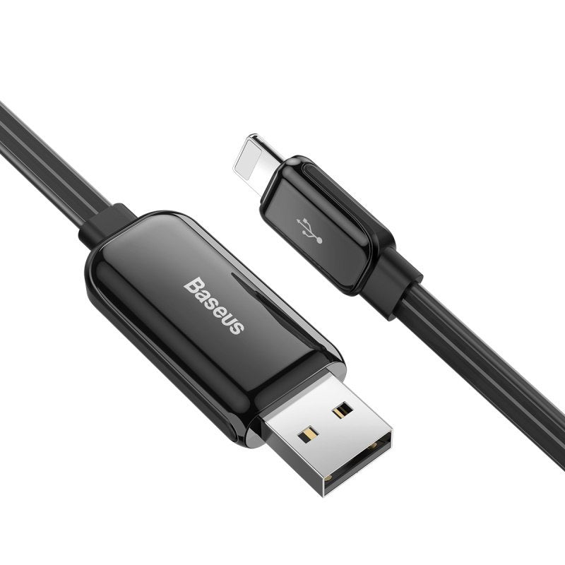 Compatible With , Compatible With , Baseus Flat Glowing 2.4A USB Cable For Xs Max 8 Plus 1M Fast Charging Sync Data Line LED USB Cable For SE 7 Cabo Black