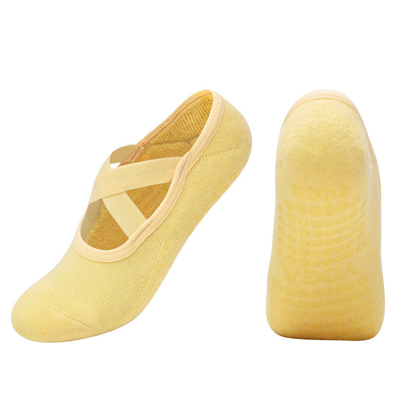 Non-slip Glue Women's Antibacterial Cotton Cross Strap Yoga Socks Q2 Yellow 35to42