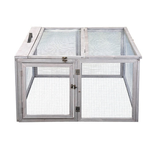 Folding Rabbit Hutch With Perch Pole, Wooden Foldable Guinea Pig Runway, Outdoor Rabbit Cage, Portable, Grey