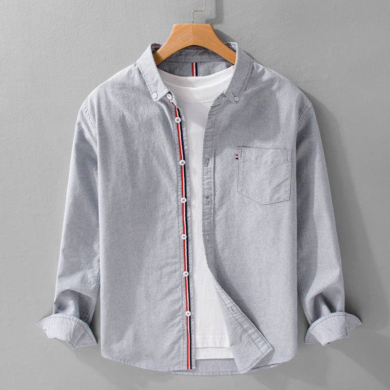 Men's British-style Oxford Long-sleeved Shirt Gray