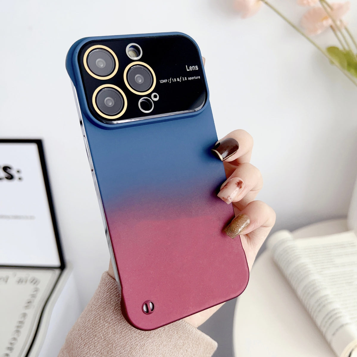 Phone Case Protective Frameless Large Window Hard Gradient Color Blue And Purple