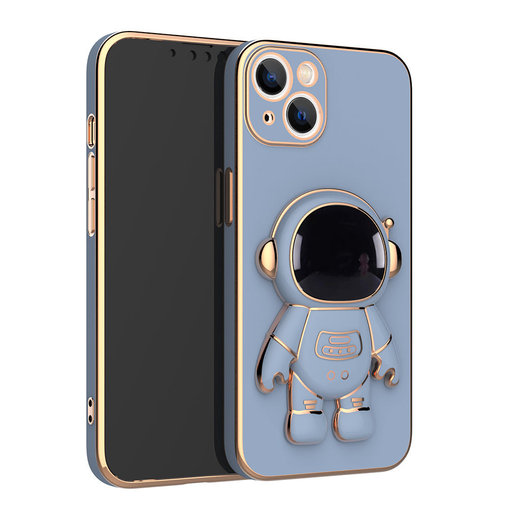 Self-contained Lens Film Mobile Phone Case Electroplating Bracket Protective Cover Blue