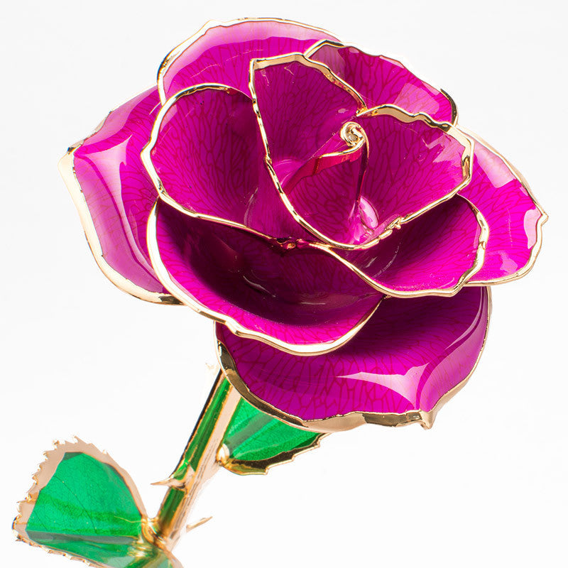 24K Gold-plated Rose Flower With A Gift Box Valentine's Day Gift Purple