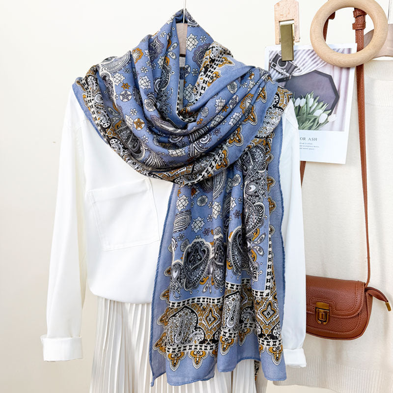 Women's High-grade Versatile Classic Pattern Travel Sun Protection Silk Scarf Shawl