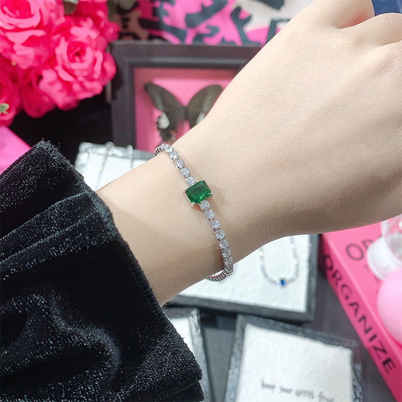 Simple And Versatile Sparkling Diamond Filled Square Candy Women's Bracelet Green Bracelet