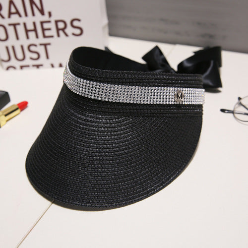 Straw top sun hat Black Adjustable