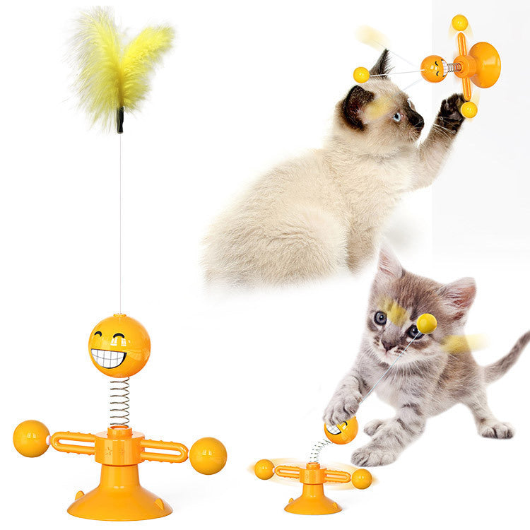 Cat Rotating Windmill Multi-Function Toys Itch Scratching Device Teeth Shining Toy Orange Spring man