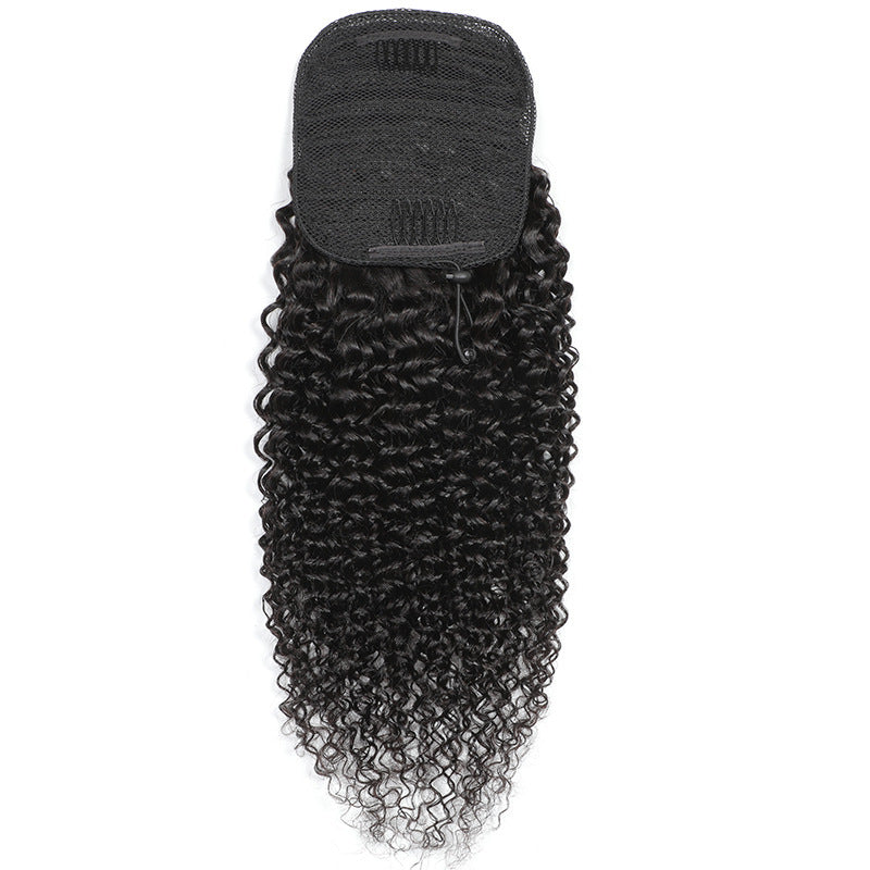 Women Natural Color Human Hair Ponytail Wig Black