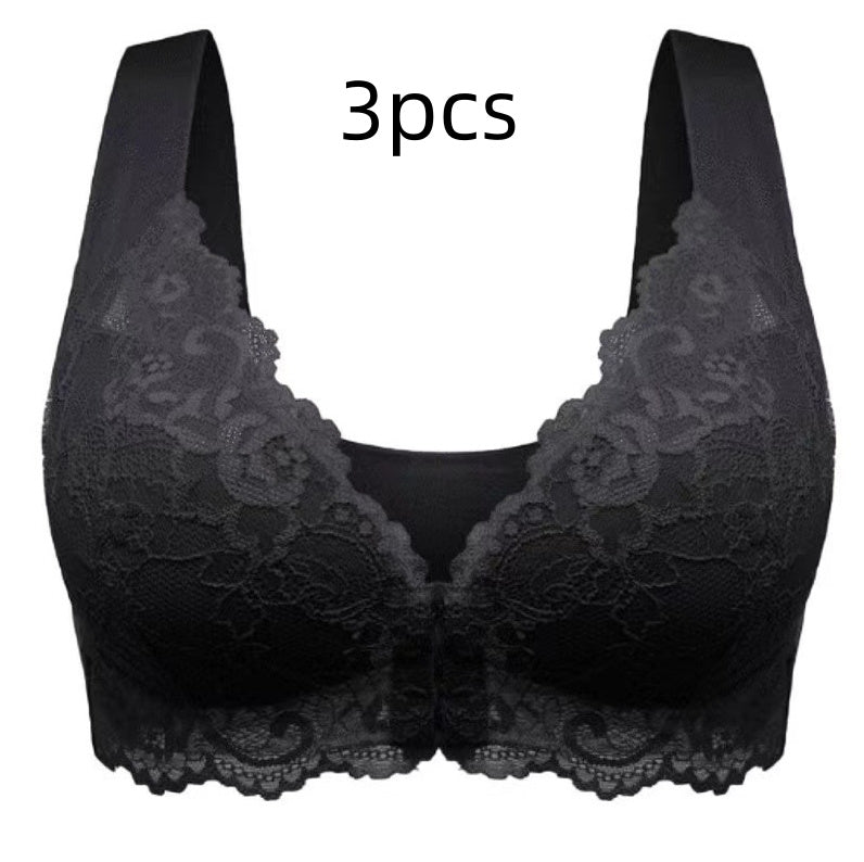 Plus Size Push Up Bras Breathable Women's Lace Black 3pcs