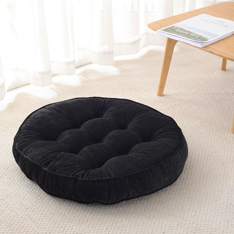 Corduroy solid color padded cushion Black