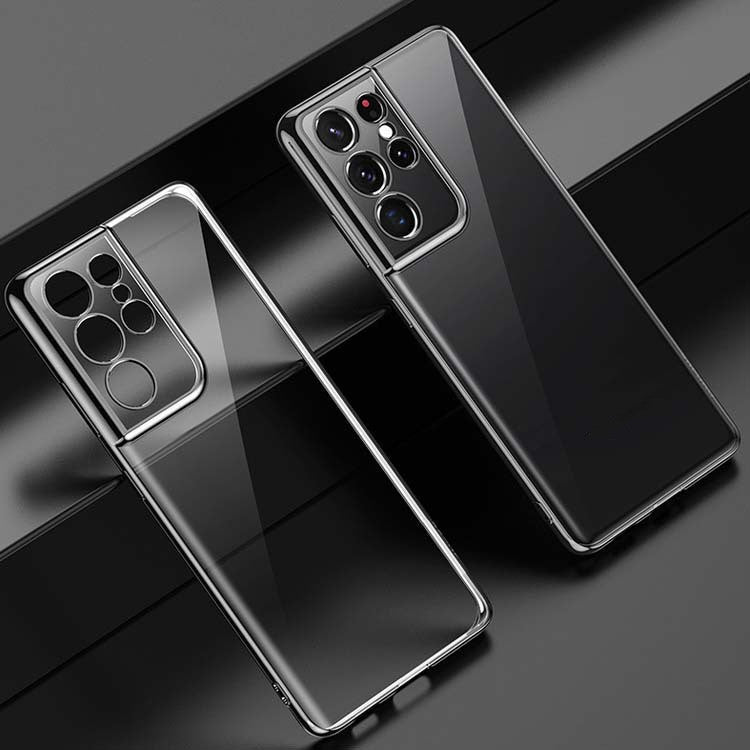 S21 Mobile Phone Case Electroplating Transparent Ultra-thin All-inclusive Anti-fall Soft Shell Black