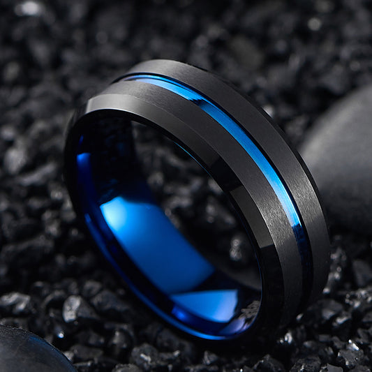 Men's 8mm Wide Vacuum Plating Tungsten Ring