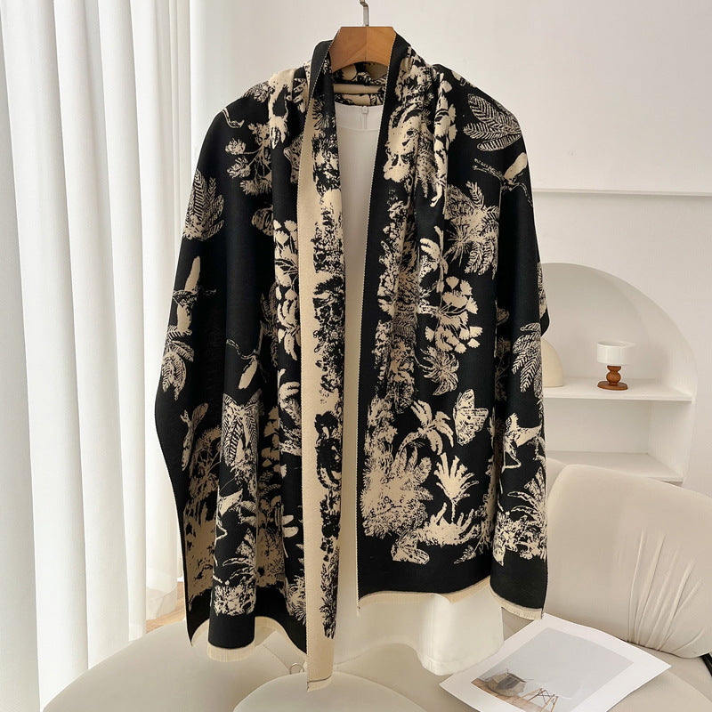 Retro High Sense Artificial Cashmere Scarf Butterfly Rainforest Gray Rice No Specifications