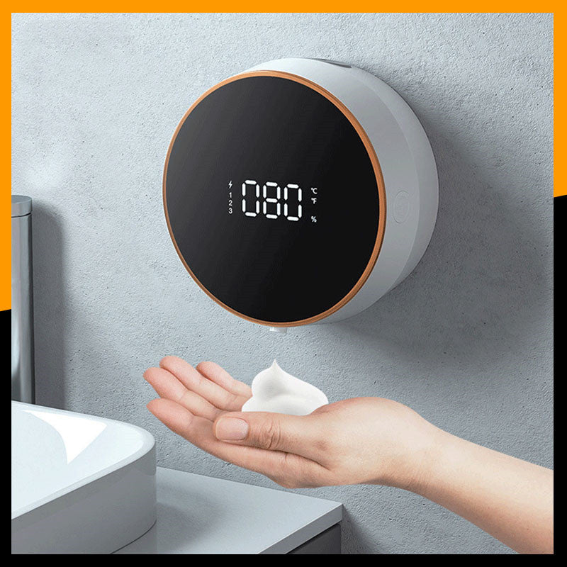 Automatic Induction Hand Sanitizer Machine Home Wall Mounted Foam Machine LED Temperature Display USB Rechargeable Elegant white
