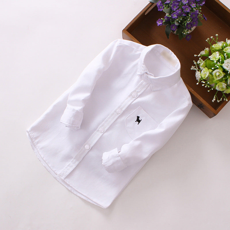 Children's Shirts Boys' Long-sleeved Shirts White
