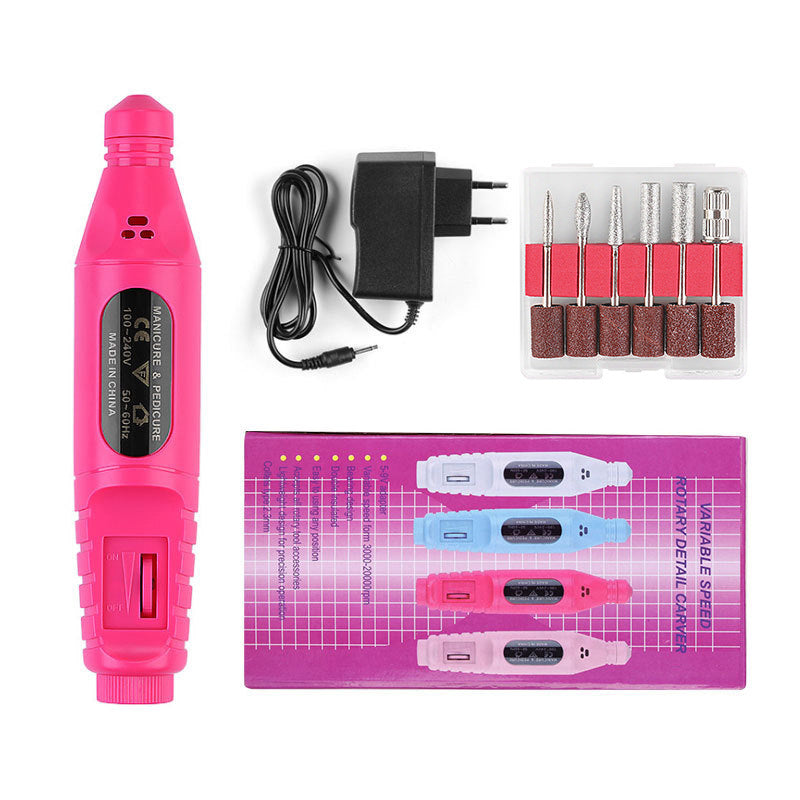 Nail Pen Polisher USB Cable Portable Manicure Sharpener Nail Tools Rose Red EU