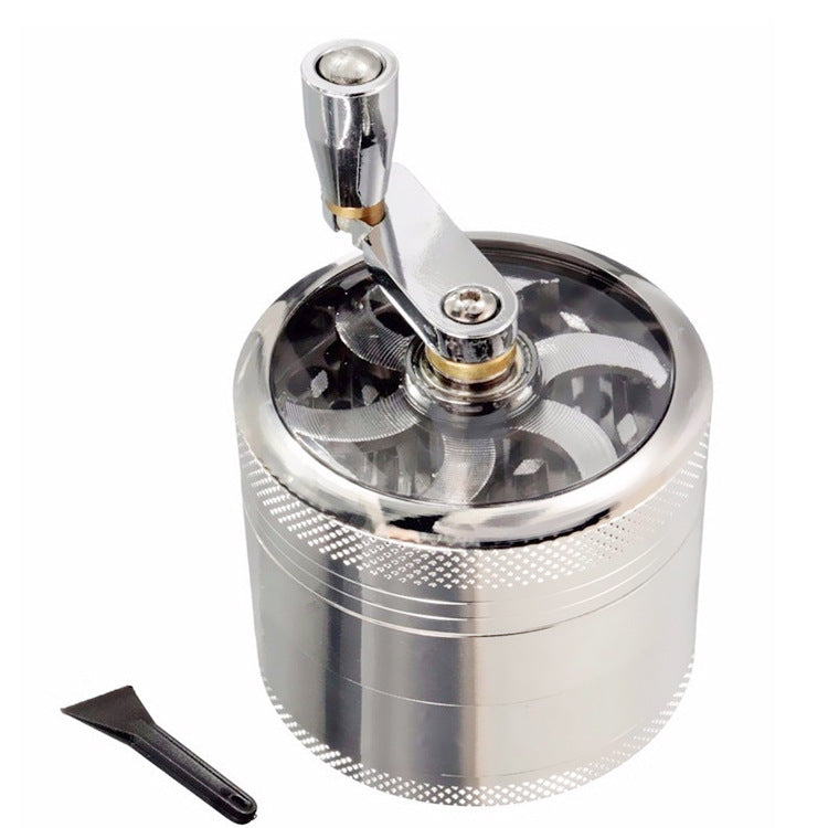 Hand Crank Diameter 55mm Four-layer Zinc Alloy Metal Grinder Cigarette Breaker Smoking Set Silver
