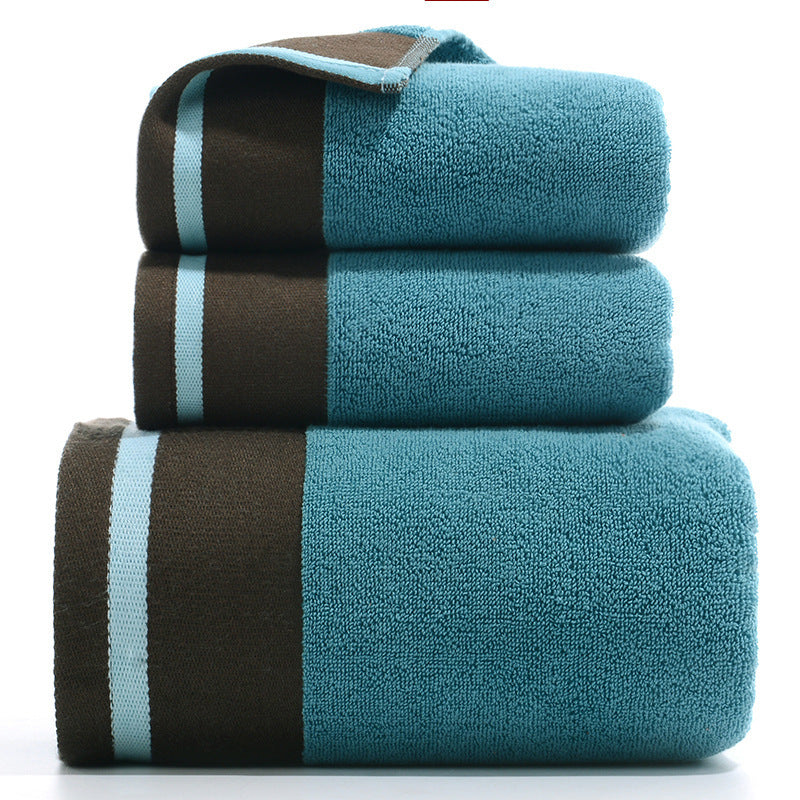Pure Cotton Towels Three-piece With Hand Bath Towel Class Wide Satin Blue 1 Bath Towel And 2 Towels