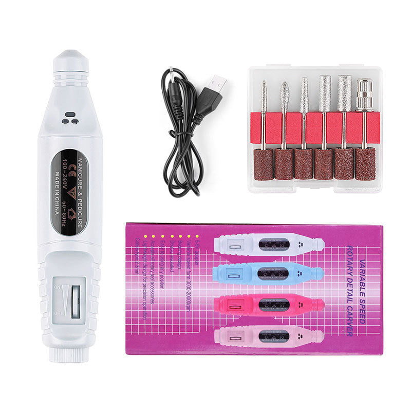 Nail Pen Polisher USB Cable Portable Manicure Sharpener Nail Tools White USB