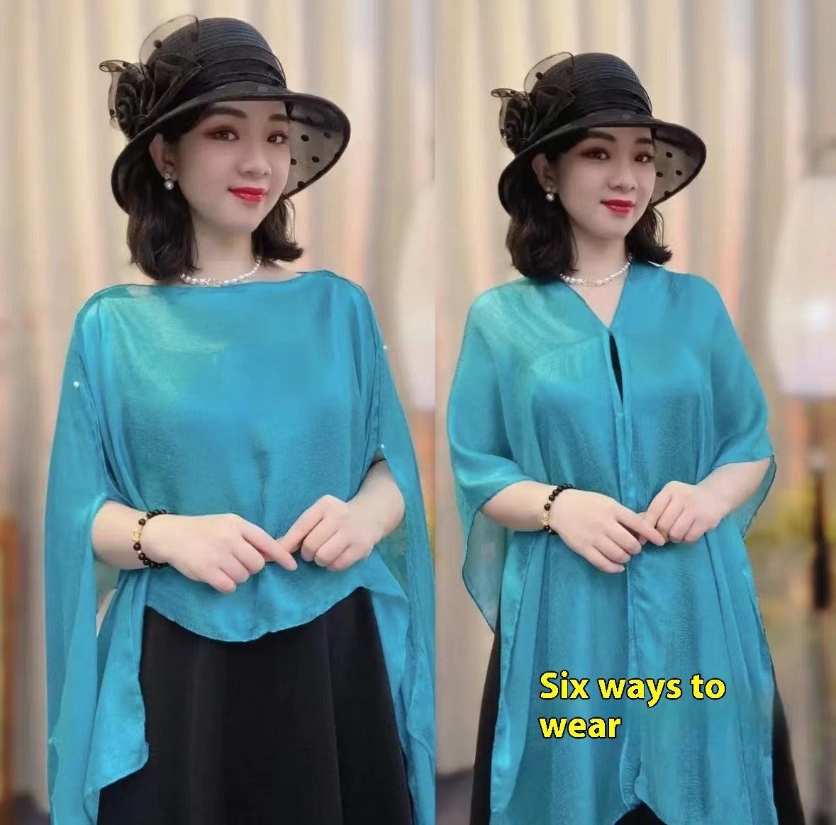 Solid Color Vacation Style Fashionable All-match Sunscreen Pullover Scarf Shawl Lake Blue