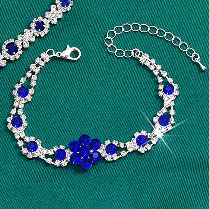 High-grade Crystal Gem Women's Water Drop Necklace Ear Stud Bracelet Ring 660 Sapphire Blue Bracelet