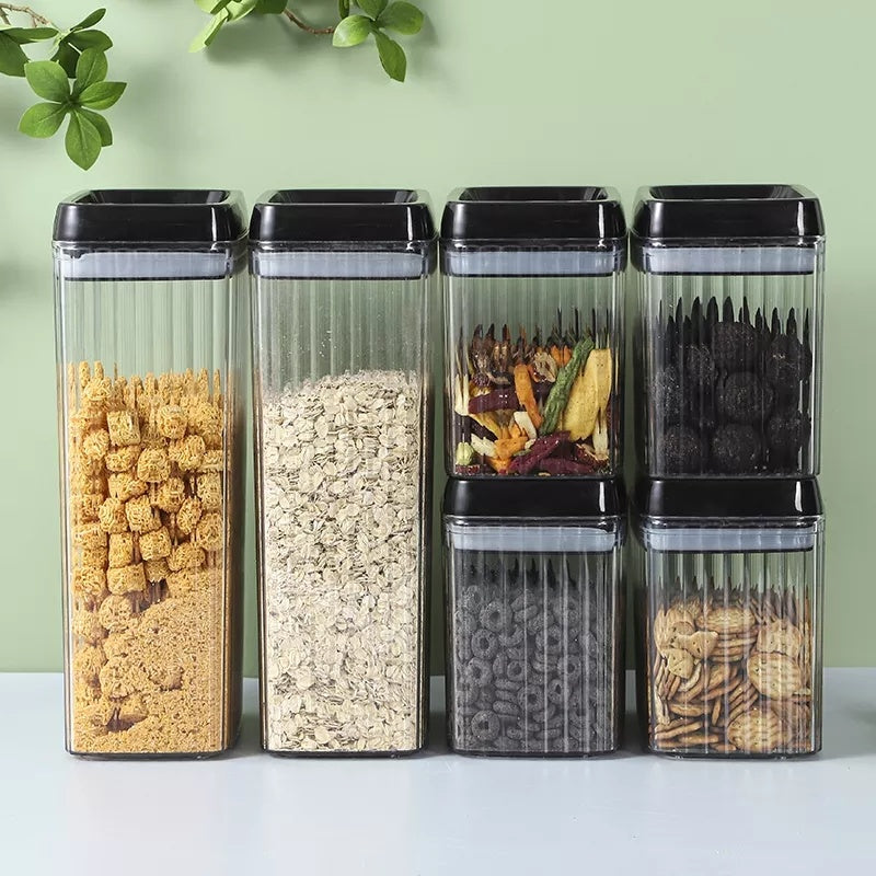 6PC Set Food Storage Kitchen Sealed Jar Set Containers With Lids Black 6piece set