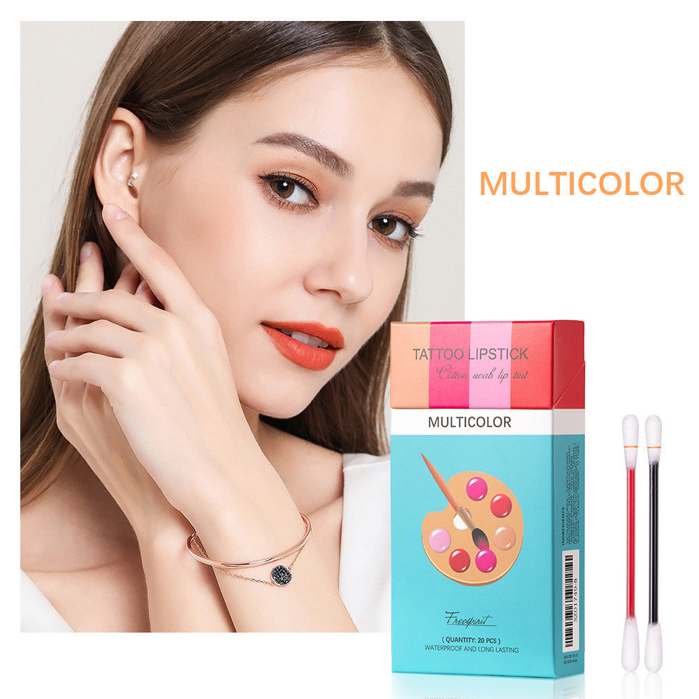 20 Pcs Set Cotton Swab Lipsticks For Outdoor Portable Lipsticks Cosmetics Waterproof Case Lasting Long Cigarette Liquid Lipstick Fourcolor mixed color outfit