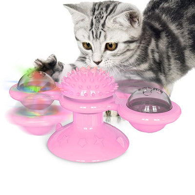 Cat Rotating Windmill Multi-Function Toys Itch Scratching Device Teeth Shining Toy Pink