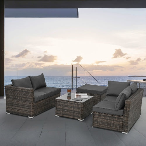Patio Furniture, Outdoor Furniture, Seasonal PE Wicker Furniture, 4 Set Wicker Furniture With Tempered Glass Coffee Table Brown