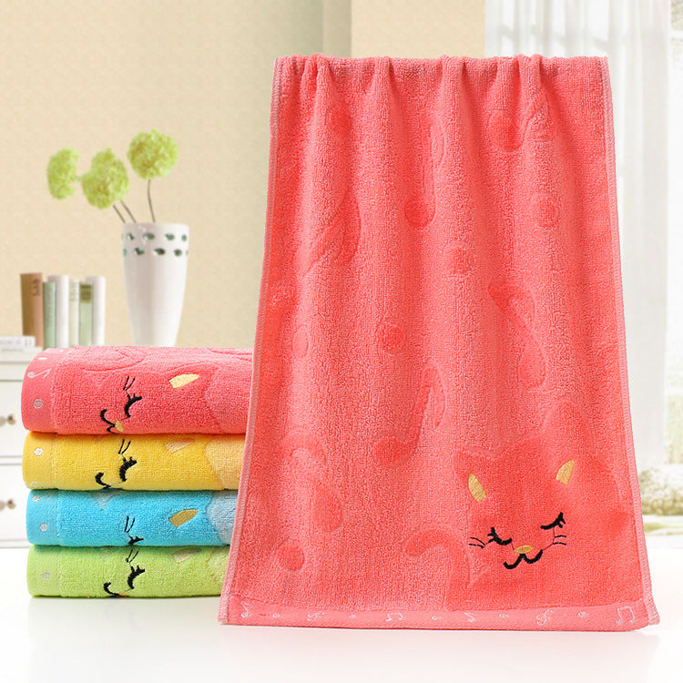 Bamboo Fiber Children's Jacquard Embroidery Notes Cat Small Towel Pink 25x50