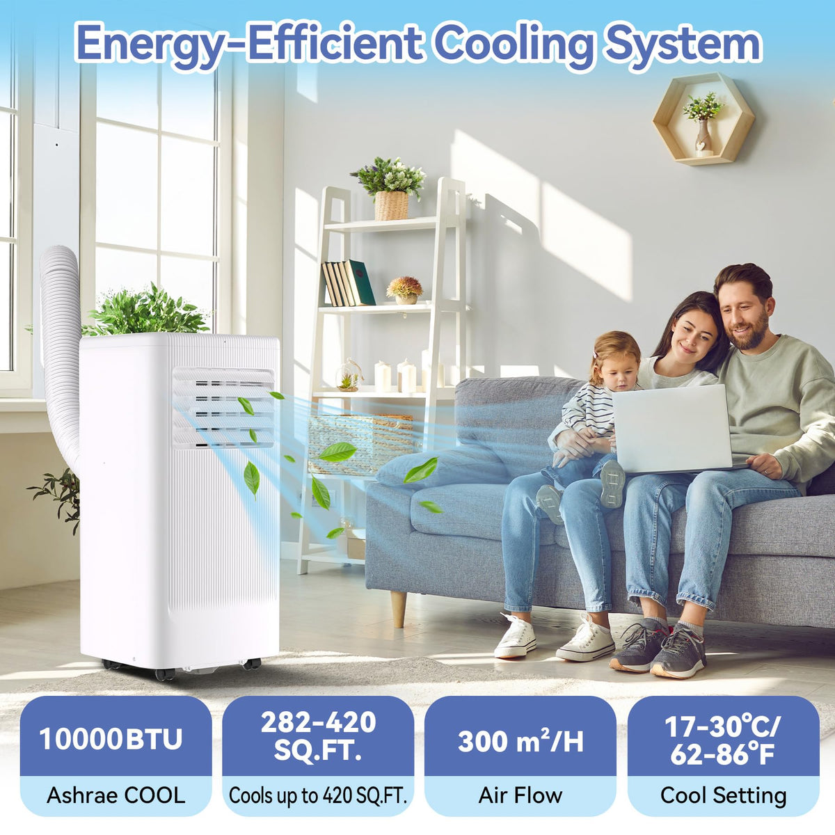 GarveeHome 10,000 BTU Portable Air Conditioners,3-In-1 Free Standing Cooling AC,Evaporative Air Cooler,3 IN 1 Portable AC Unit with Remote Control/LED Display/24Hrs Timer/Window Installation Kit