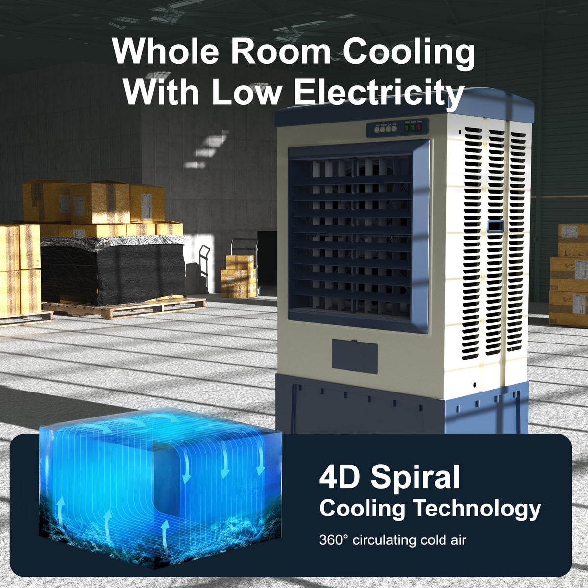 AKIRES 6500CFM Swamp Cooler,Evaporative Air Cooler for 1600Sq.ft of Space,with Continuous Auto Fill,19.5-Gal Water Tank,120°Oscillation,5 Ice Packs,Cooling Fans for Outdoor,Indoor,Garage(49IN)